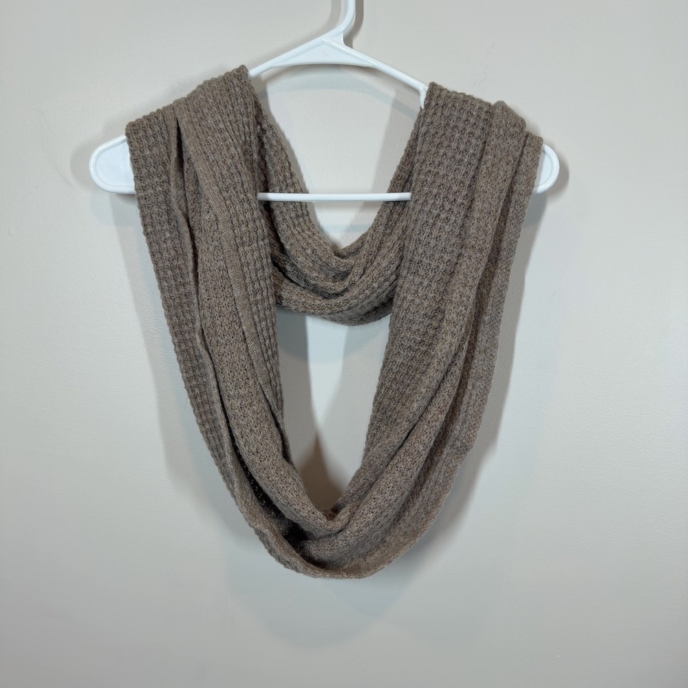 Celeste Brown Waffle Knit Infinity Scarf 90% Wool 10% Cashmere Luxury